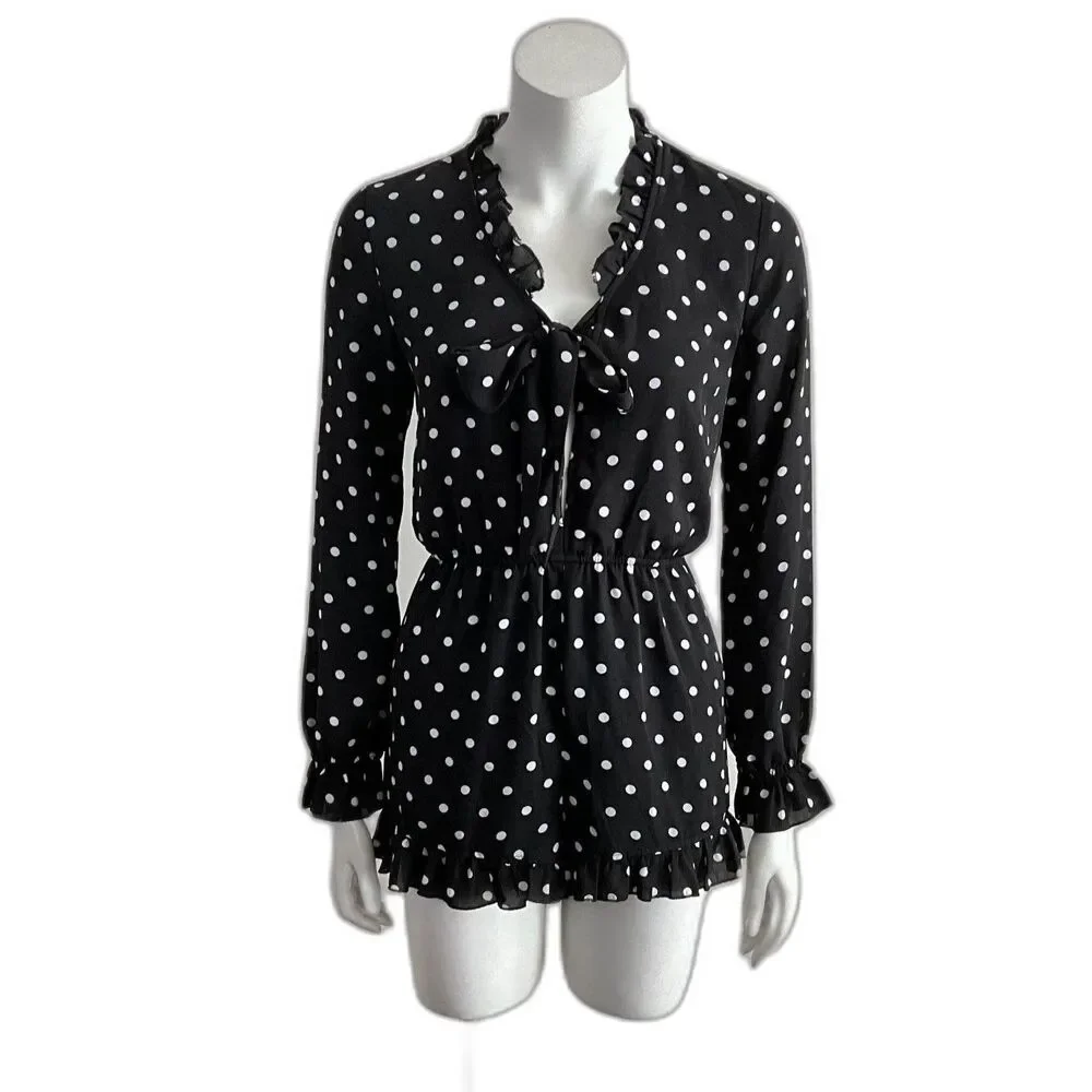 Romeo & Juliet Romper Black White Dot Print Ruffles S